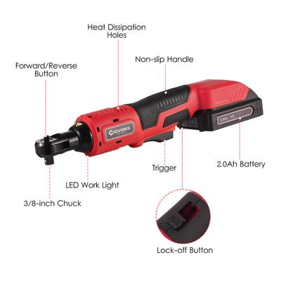 Geevorks 3/8-inch 20V Cordless Electric Ratchet Wrench 380RPM Variable Speed 60N.m Power Ratcheting