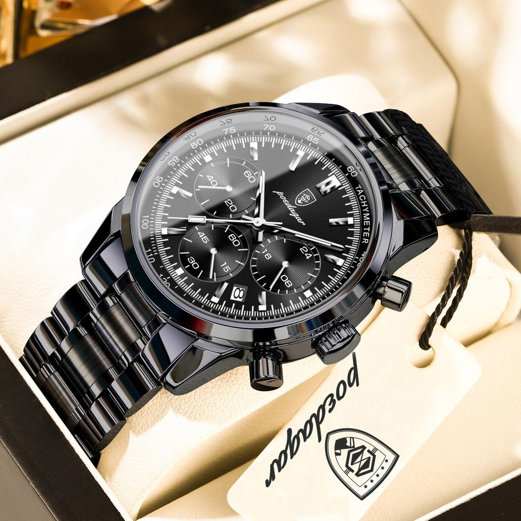 POEDAGAR Luxury Fashion Men's Wristwatch Luminous Waterproof Chronograph Men Clock Leather Military Quartz Watches For Man Reloj