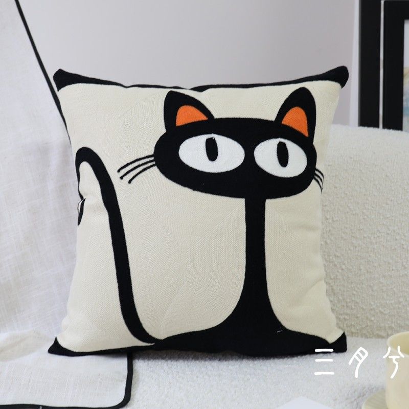 

Cartoon Embroidered Pillow Cover Fabric Cotton Sofa Little kitten 45*45 (pillowcase)