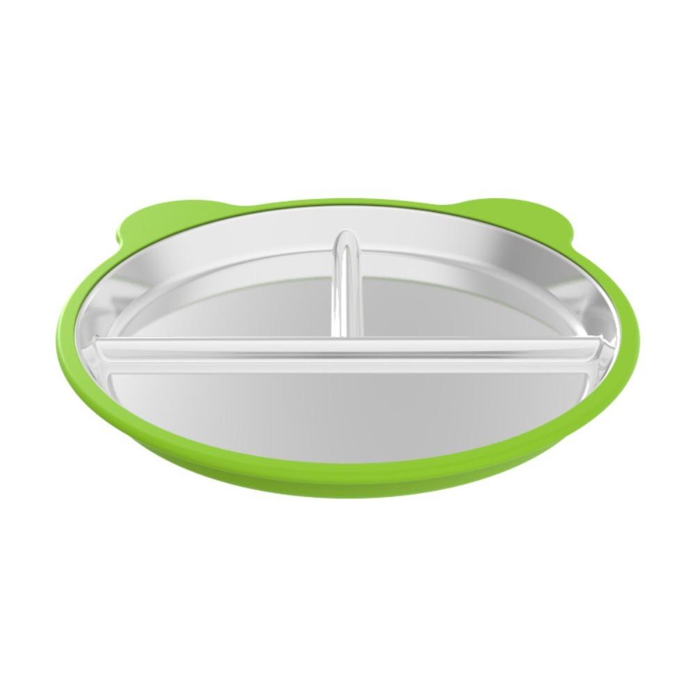 Bear Shape Suction Cup Dining Plate 304 Stainless Steel 3 Grids Kids Feeding Plate Drop-proof Anti-flip Sucker Children Dishes