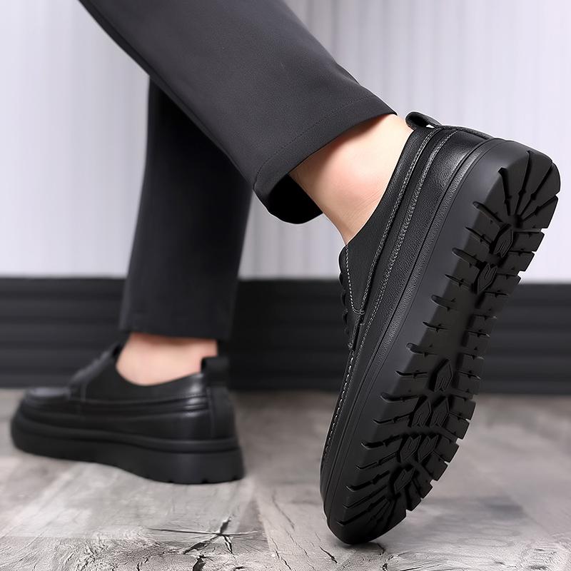 High Quality Men's New Casual Business Dress Leather Shoes Classic Black Round Toe Lace Up Comfortable Thick Soled Derby Shoes