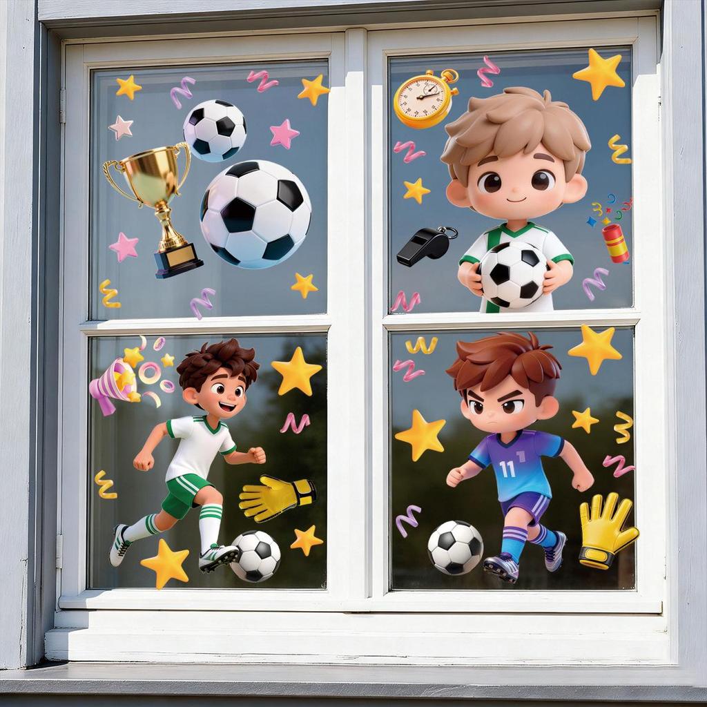 2026 World Cup Cartoon Football Wall Stickers for Kids - Electrostatic Decoration for US, Canada, Mexico