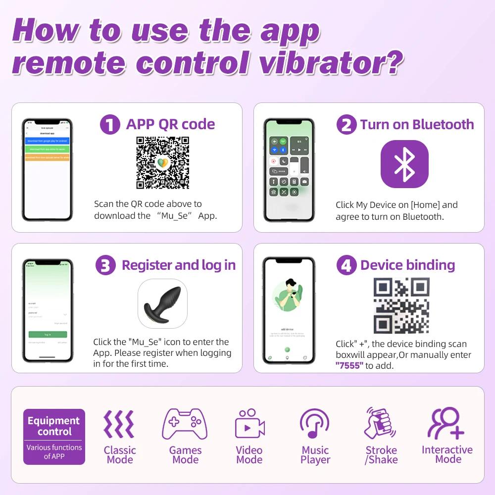 Wireless Bluetooth Vibrating Anal Plug Men Prostate Massager App Control Male Butt Plug Vibrator Adult Sex Toy for Women