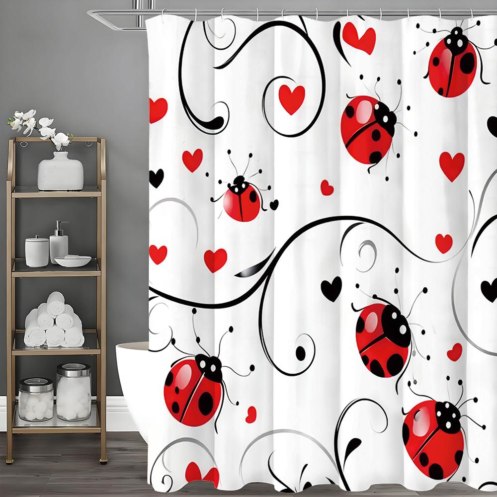 

Seven Star Ladybug Love Shower Curtain, Bathroom Decorative Shower Curtain, Waterproof Shower Curtain with Hooks 90*180cm