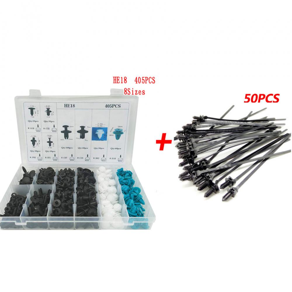 405Pcs Plastic Car Mixed Bumper Door Fender Liner Fastener Clip +50Pcs Cable Tie