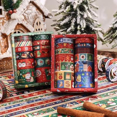 Conjunto de 12 Rolos de Fita Washi Natalina Vintage 4 Tamanhos Scrapbooking Decorativo Fita do Papai Noel Fitas Adesivas Decorativas de Mascaramento