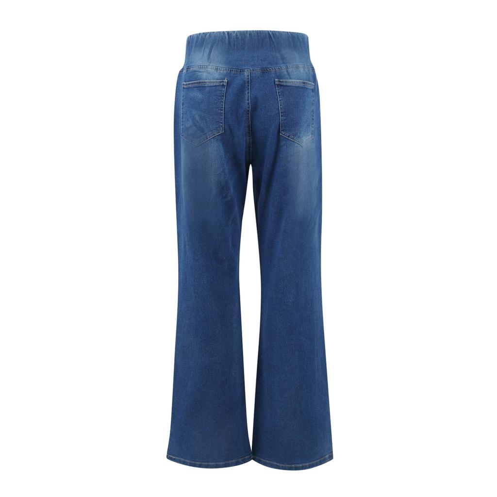 Women's Leisure Color High Waist Motion Regular Jeans High Waisted Pocket Cool Breathable Washed Stretchy Casual Flare Pants