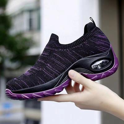 Nouvelles chaussures décontractées pour femmes couvre-pied à une pédale paresseuses grande taille coussin d'air chaussures à bascule maille tissée volante chaussures décontractées pour femmes respirantes