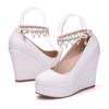 2024 Spring Wedges Women Shoes  Heels Platform Office Party Wedding Pu 10.8cm Shoe Rhinestone Elegant Women Pumps Zapatos Mujer