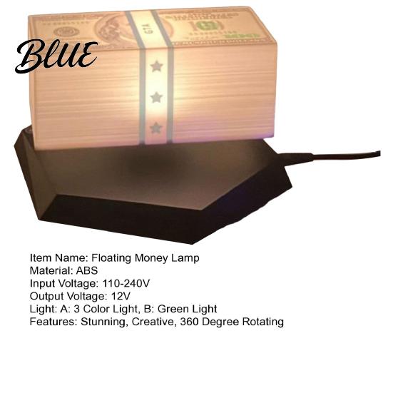 Neuartige schwebende Geschenklampe Geld magnetische Levitation Bargeld 360 Grad drehendes Schreibtischornament mit 3-Farben-/grünem Licht für Büro-Spielzimmer-Dekoration