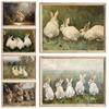 Vintage Rabbit Wildflower Oil Painting Posters and Prints Canvas Printing Wall Animal Art Picture for Farmhouse Home Decoration