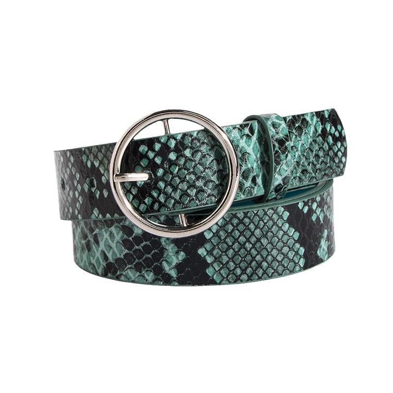 Young Fluorescent Color Snake Pattern Round Buckle Summer Casual Fashion European and American Women Belt Women Belt