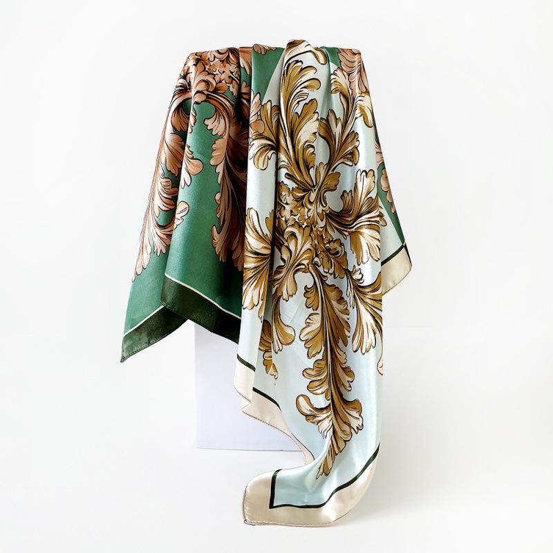 90cm Scarf, Headscarf, Women’s Two-Tone Printed Fashionable Versatile Shawl, Rayon Square Scarf
