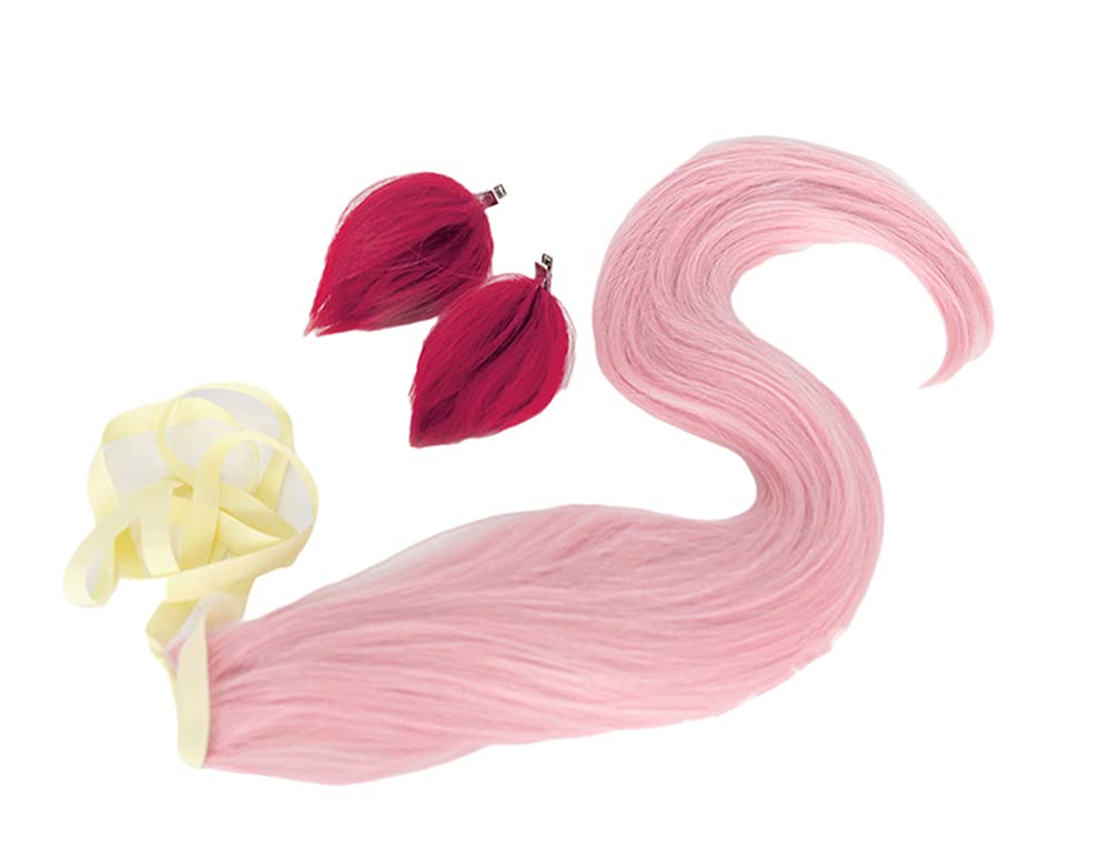 Haru Cosplay Idealny do Zawiera Siatkę i Różową Perukę w Stylu Urara, Odporna na Ciepło, 50 cm, Przebranie, Grzebień, (Peruka, Uszy, Ogon)