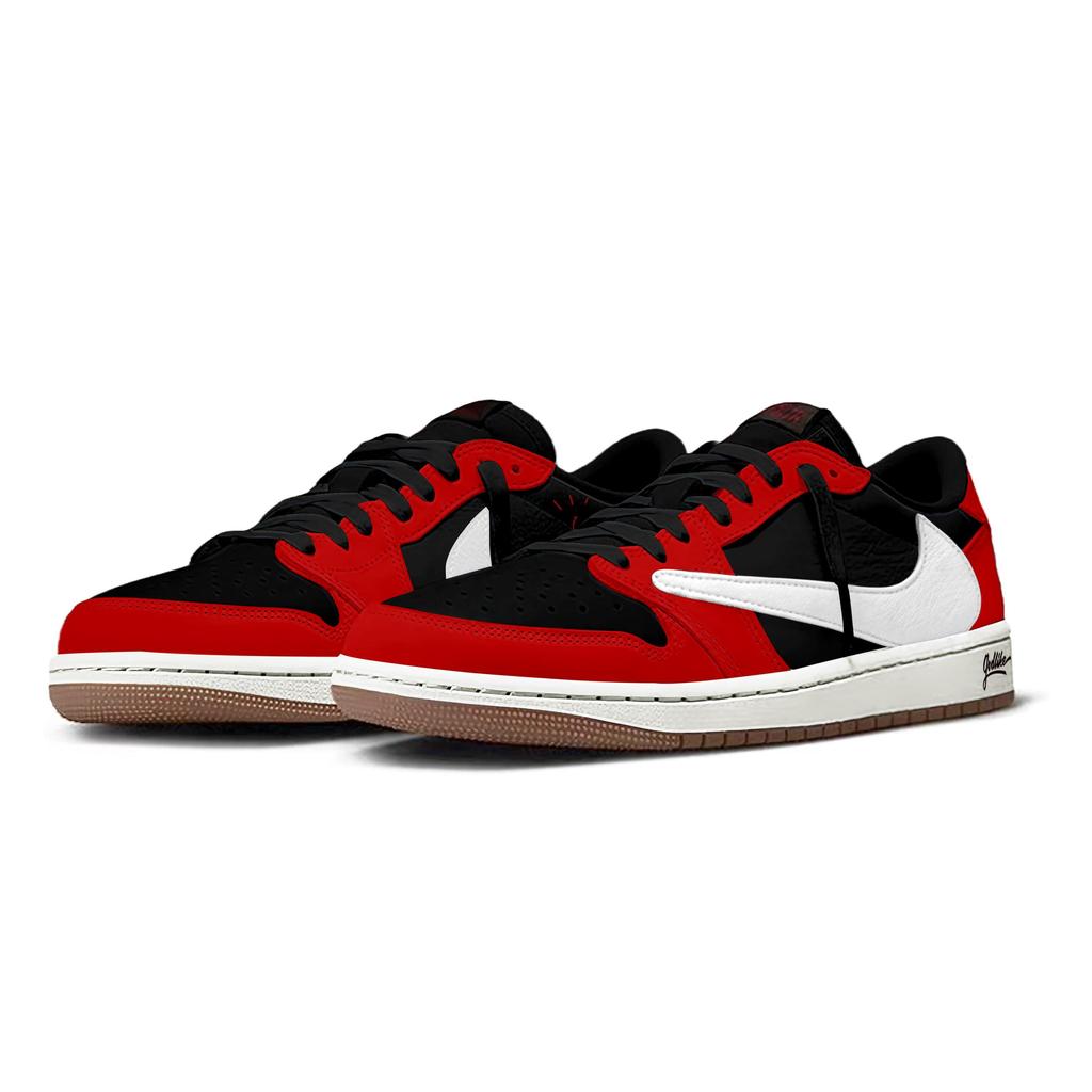 Travis Scott X Jordan Air Jordan 1 Abrasion Resistant Low Top Vintage Basketball Shoes Unisex Red White Black DZ4137-700(Team1565-)
