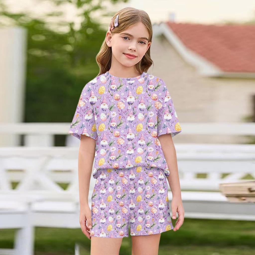 Patriotisches Kinderoutfit - Kurzarm & Shorts 2-teiliges Set für Mädchen Ostertag