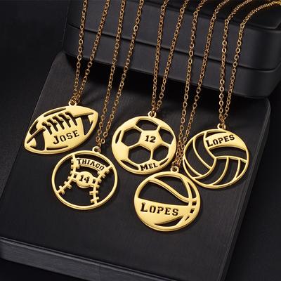 Stainless Steel Hollow Basketball Football Pendant Titanium Steel Necklace Jewelry