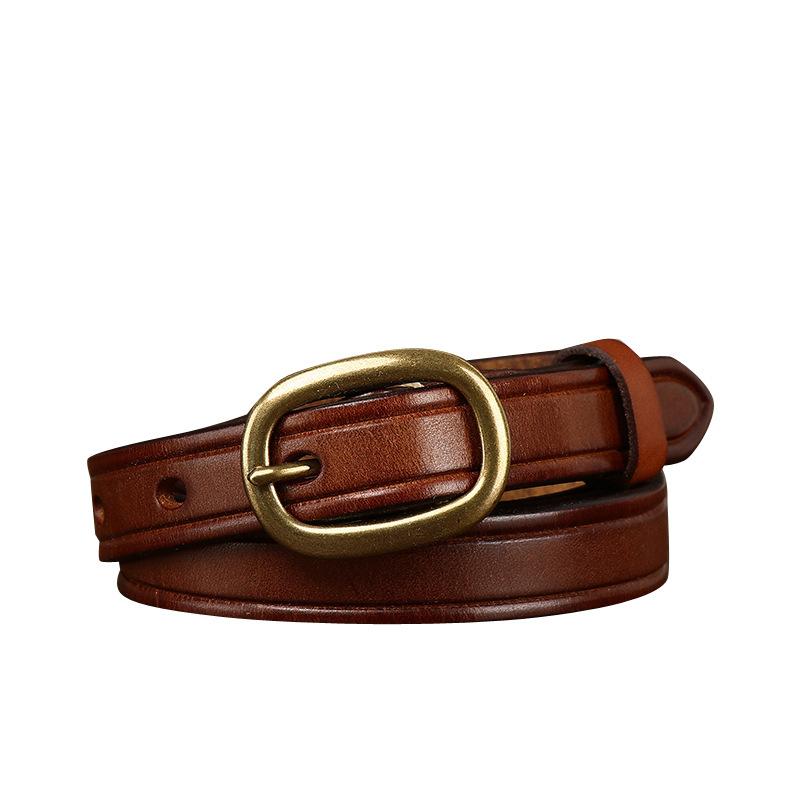 Retro Ins Style Belt Women's Fashion All-Match Genuine Cattlehide Leather Surface Jeans Decorative Thin Belt