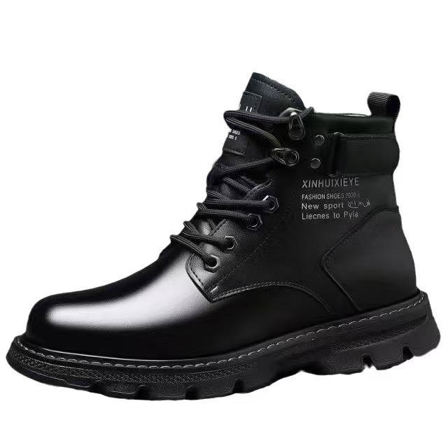 Autumn and Winter New Men's Martin Boots New Mid-high Men's Shoes Casual Platform Fleece Booties