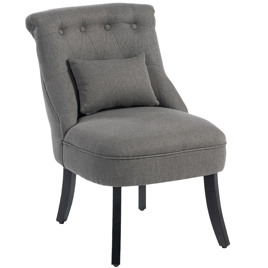 Fabric Single Sofa Dining Chair Tub Chair Upholstered W/ Pillow Solid Wood Leg Home Living Room Furniture Charcoal Grey