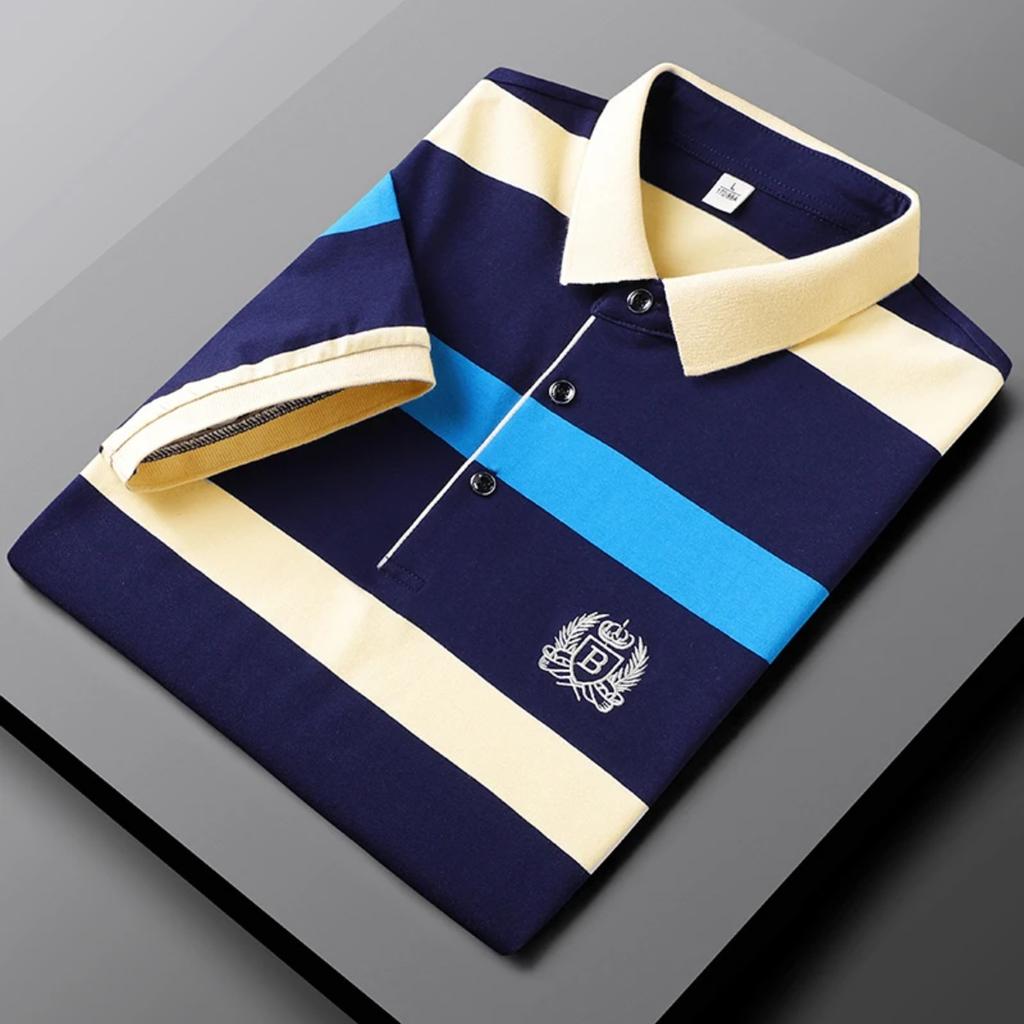 STORN New Summer Men Classic Striped Polo Mens Cotton Short-Sleeved Embroidered Business Casual Hot Polo Shirt