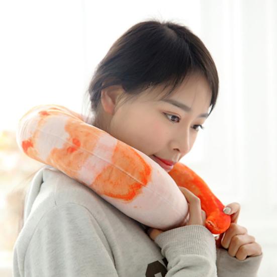 3D Shrimp Eggplant U Shaped Cushion Stuffed Plush Neck Travel Home Bed Toy
