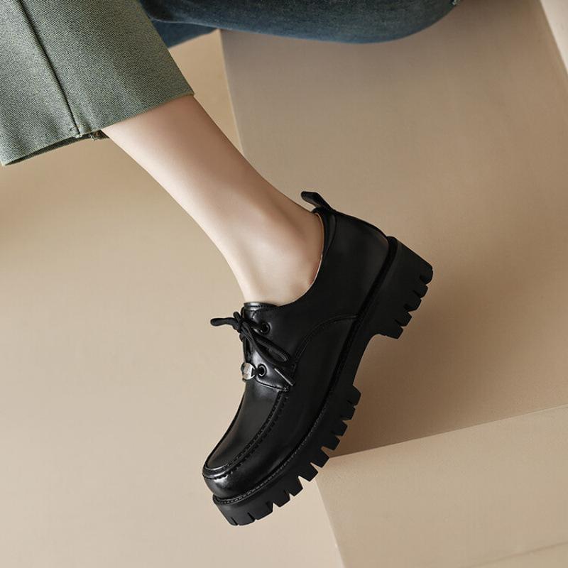 

Женские туфли на низком каблуке, одинарные, на шнуровке, повседневные, однотонные, с круглым носком, на толстой подошве, нескользящие, женские туфли с низким подъемом, новые, на четыре сезона, на плоской подошве, si 39 чёрный