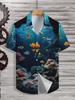 Herren Kurzarm-Hemd mit tropischem Fisch- und Korallenriff-Print - Locker geschnitten, mit Kragen, Sommer-Strandhemd, geeignet für Outdoor, Urlaub & Freizeitkleidung -
