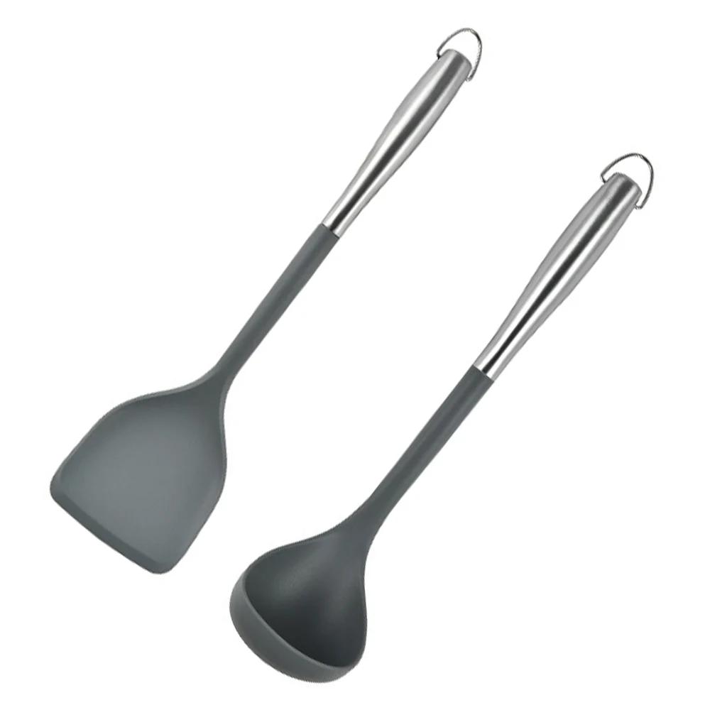 2Pcs/Set Stainless Steel Handle Silicone Cooking Tool Non-stick Kitchen Utensils Silicone Spatula Baking Kitchen Utensils Tool