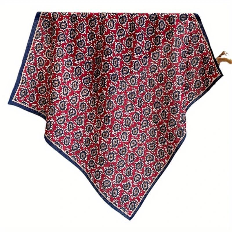 Women's Korean Style Retro Printed Imitation Silk Scarf for Professional and Casual Use
