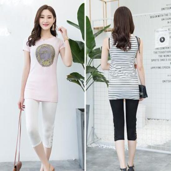 Women Lace Hollow Leggings Female Short Mid Calf Capris Skinny Pants