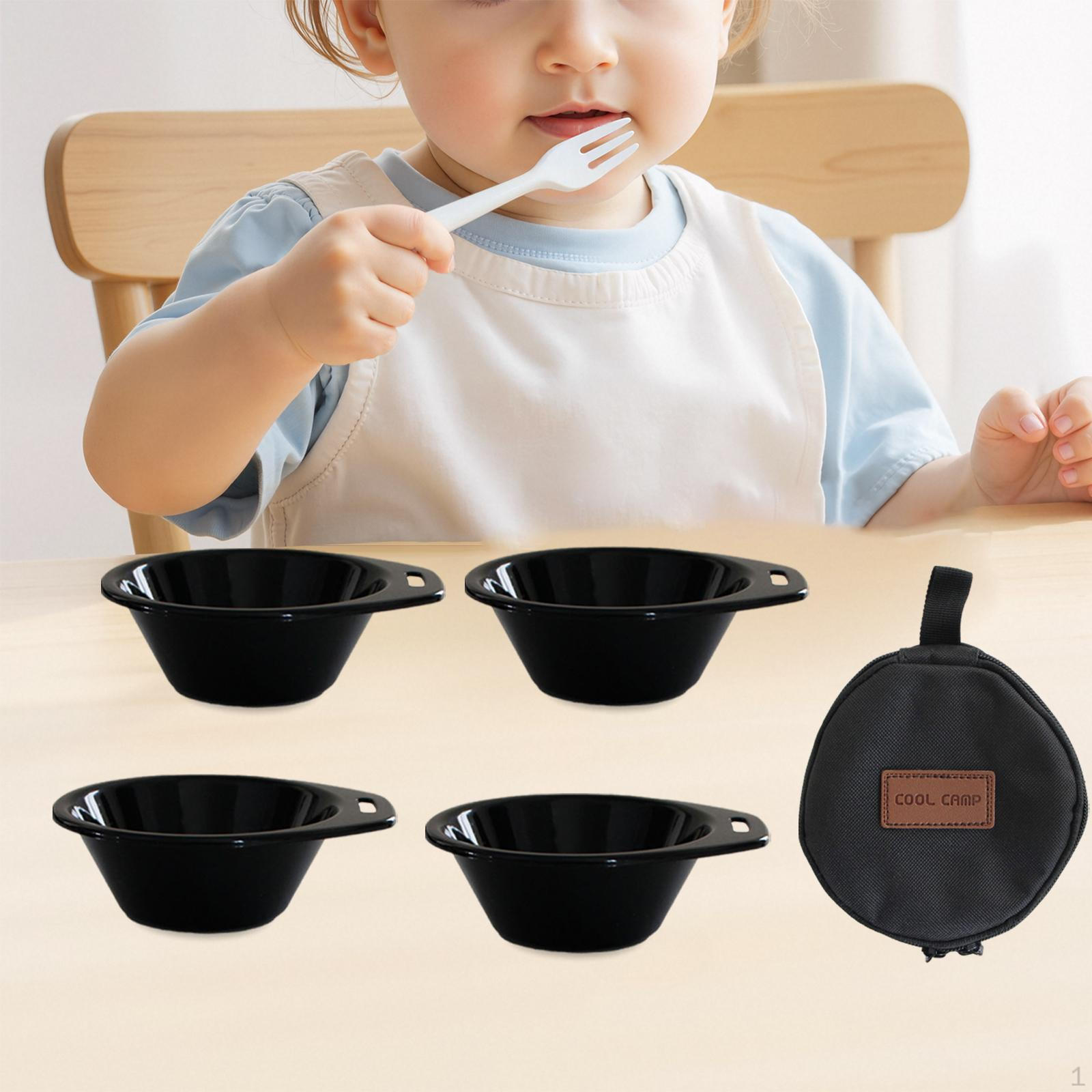 

Bowls with Storage Bag, Portable Dinnerware, Cookware, Kitchen Accessories Handle, Made of PP чёрный