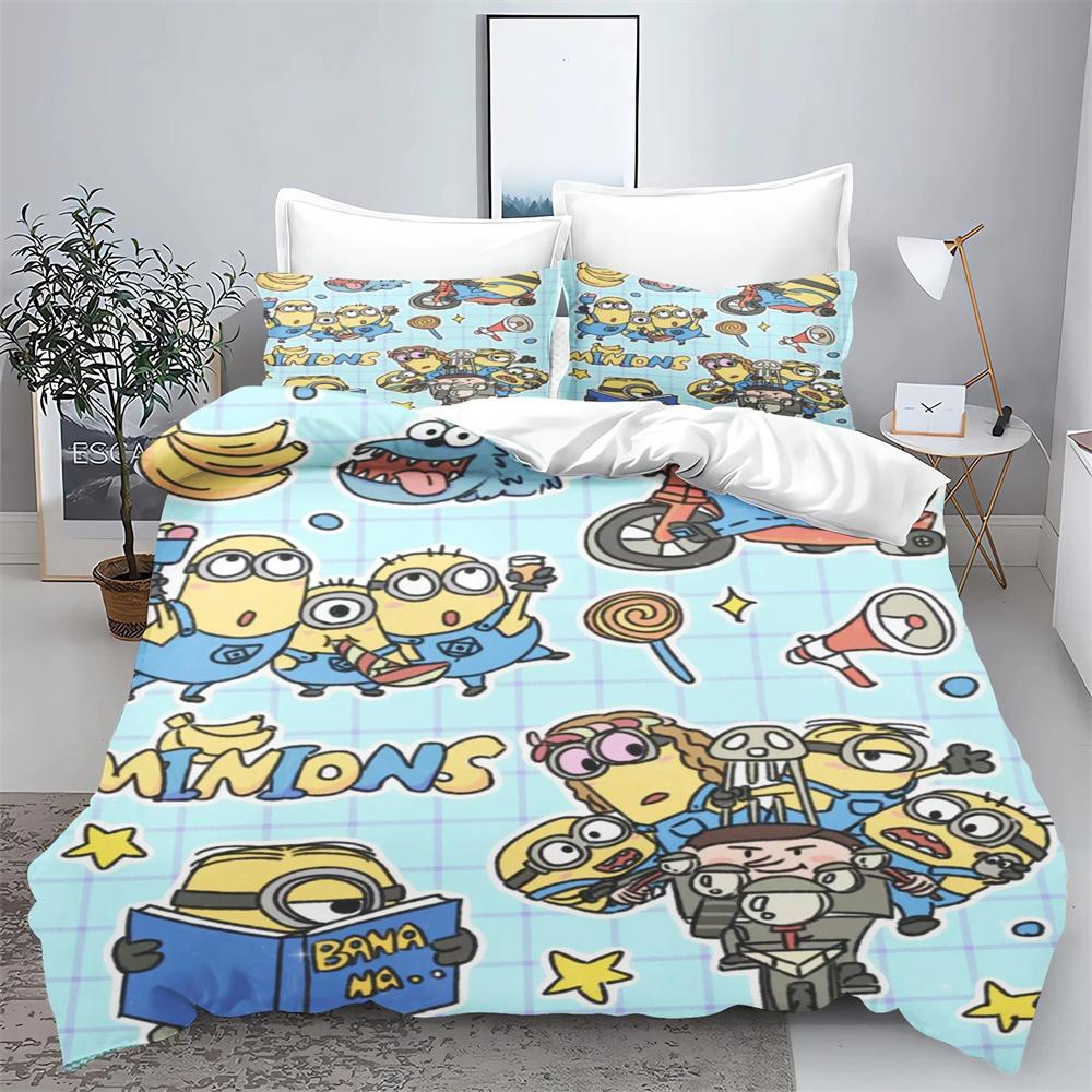Gru-Mark M-Minions Bedding Set Cartoon Anime Set Adult Kid Bedroom Duvet Cover Sets 3D Print Kawaii Anime Home Textileextile