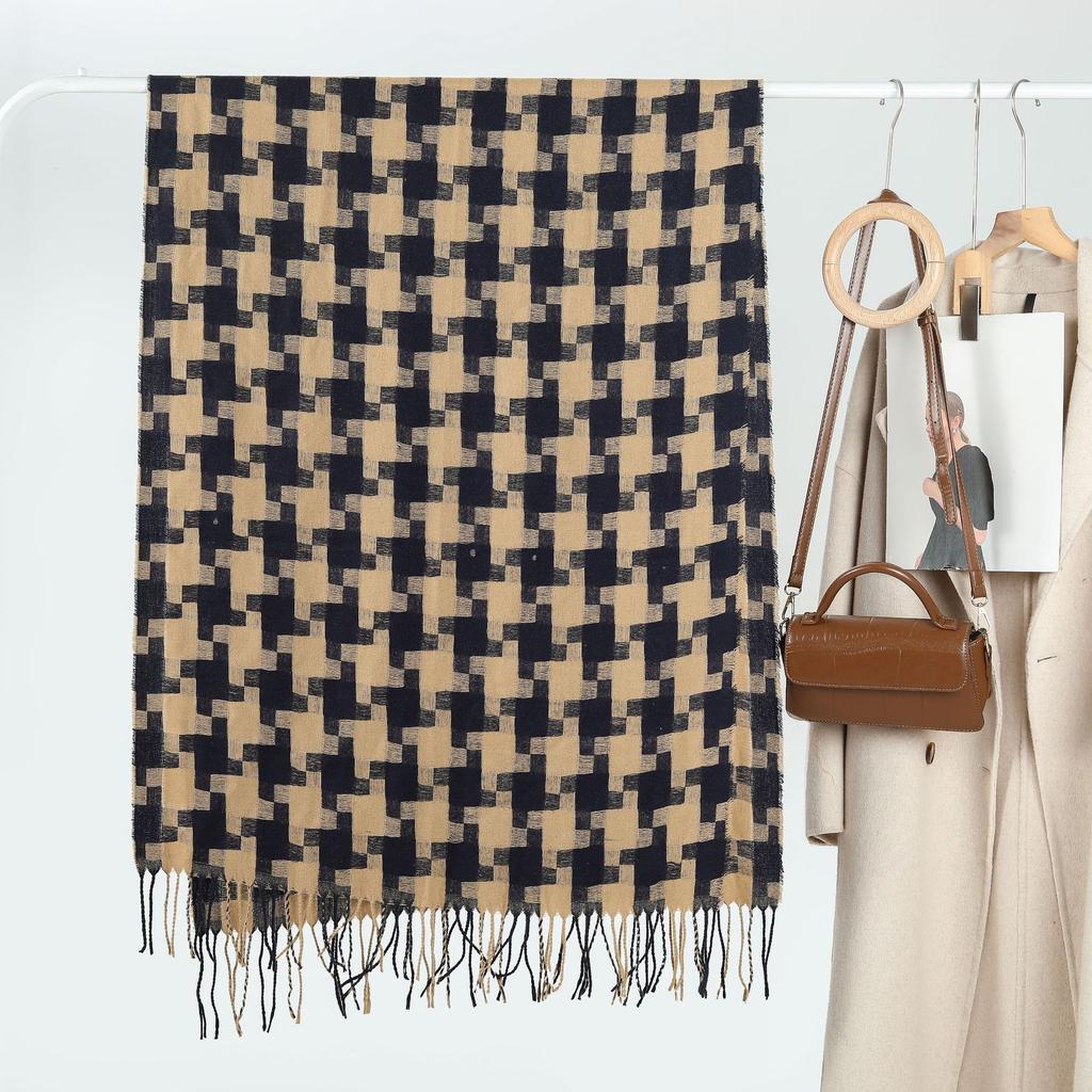New Women's Retro Thousand Bird Grid Tassel Thickened Warm Scarf Japanese Korean Students Versatile Shawl