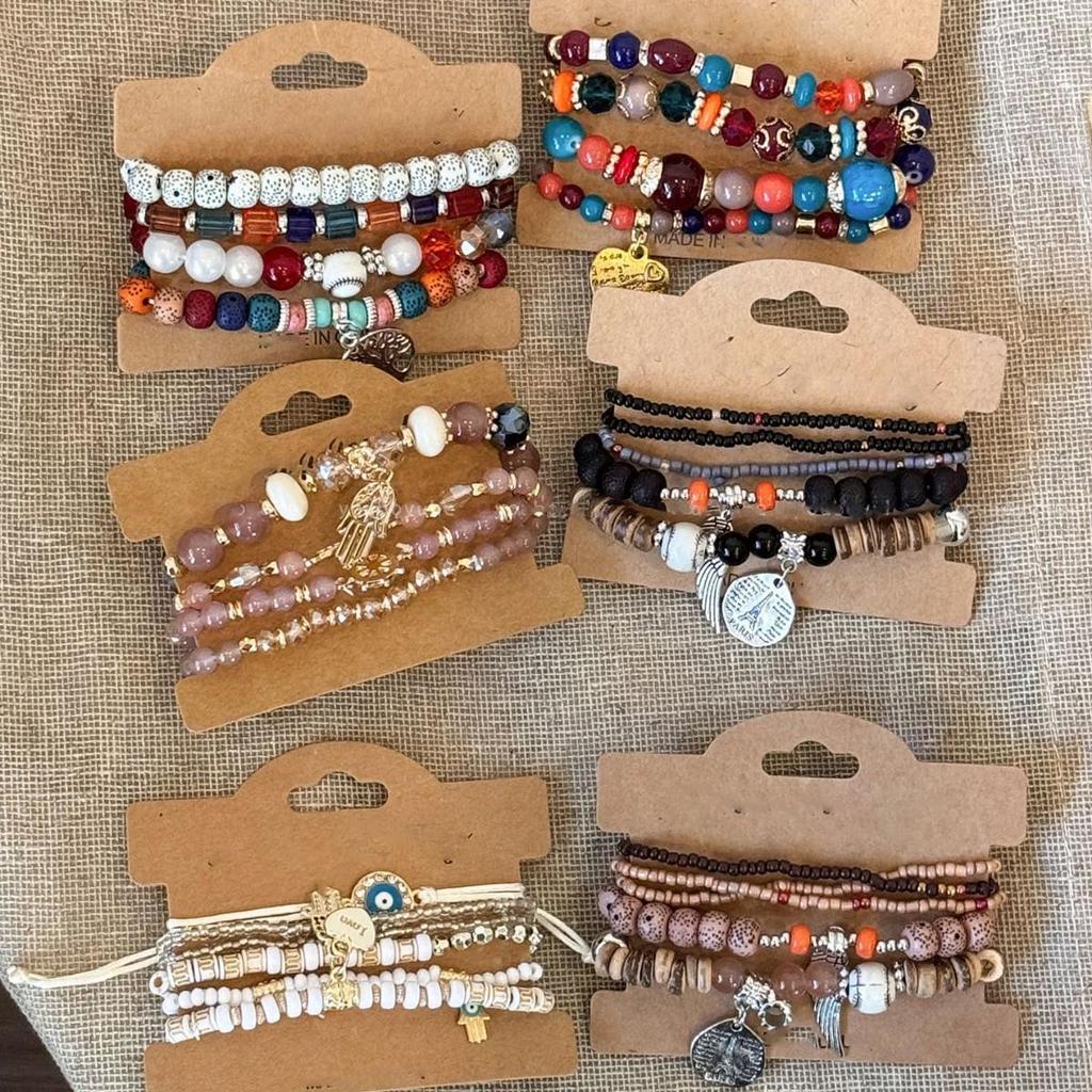 Retro Ethnisch Perlenarmband mit Glas-Kreuz und Herz, eingelegten Diamanten - Europäischer und Amerikanischer Damenschmuck