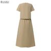 ZANZEA Women Short Sleeve Blouse and Long Skirts Summer Two Piece Suit Sets