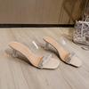 Hochhackige Ein-Wort-Slipper für Damen Sommer-Outdoor-Mode 2025 neuer Feenstil quadratische Zehenpartie transparent Kristall dünner Absatz coole Slipper