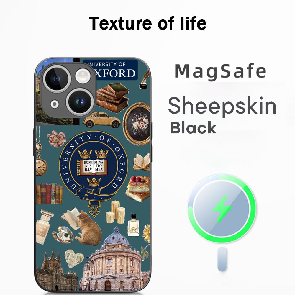 

Oxford University pattern design Phone Case For iPhone 17 16 15 14 13 12 Plus Pro Max High-end Luxury Magsafe Sheepskin iPhone 15 Pro