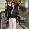 Winter versatile navy blue hooded fur collar short cotton-padded jacket women's new warm thickened down cotton-padded jacket