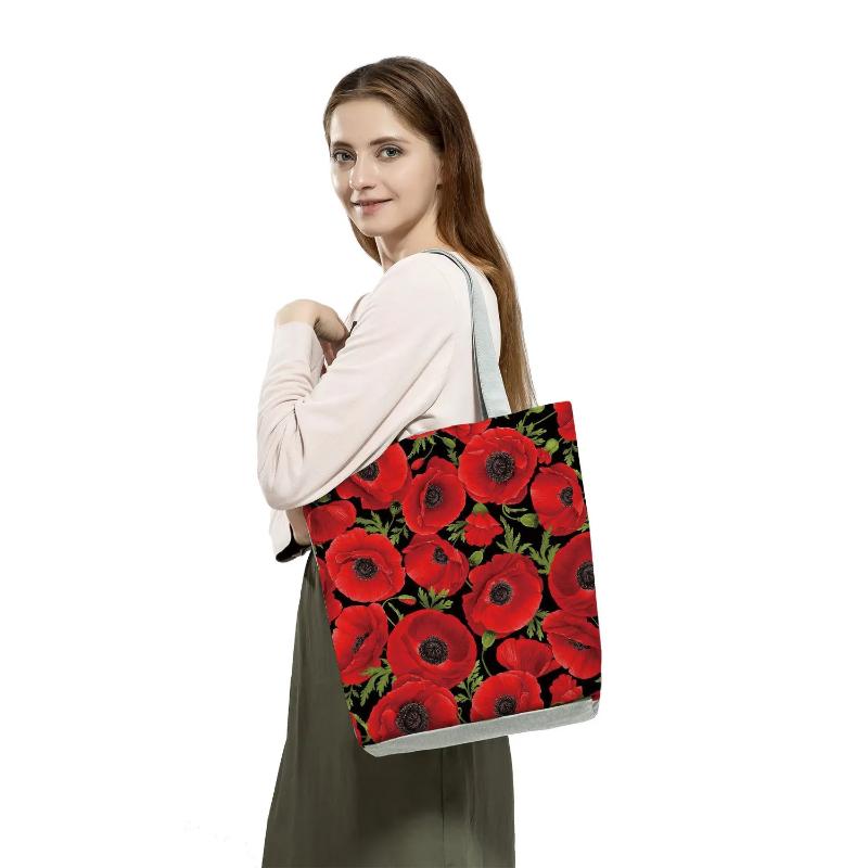 High Capacity Shoulder Bag Shopping Bags Bright Colors Floral Print Handbag Casual Travel Multi Functional Beach Bag Commuting Tote Bag