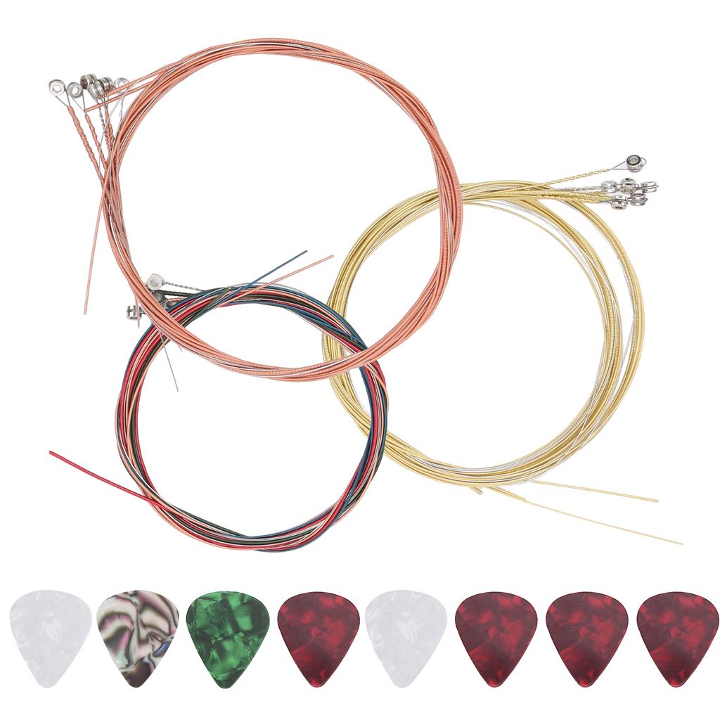3 Set Acoustic Guitar Strings Steel Replacement 8Pcs Celluloid Picks for Performers Zxs0002