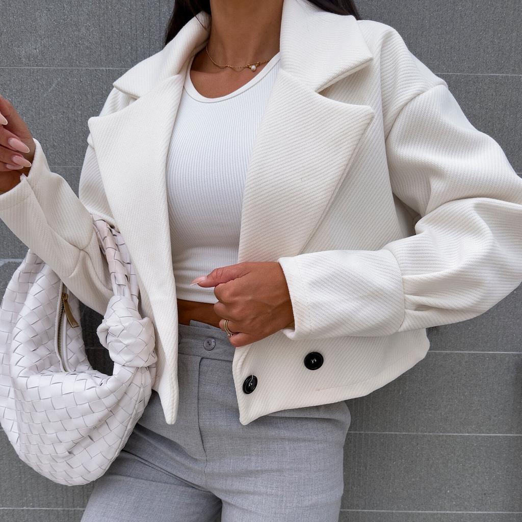 GMXIA Herbst Winter Mode Alle-spiel Anzug Kragen Einfarbig Kurzen Woll Kleinen Mantel Frau Jacken & Mäntel