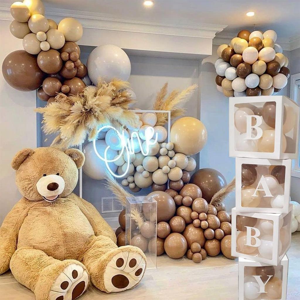 Baby Boxes with Letters for Baby Shower 4 Pcs Clear Balloon boxes Baby Sign Transparent Baby Shower Decorations Block Boxes