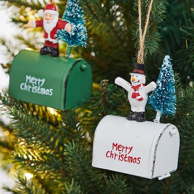 Christmas Wrought Iron Ornaments Mailbox Santa Claus Airplane Elk Pendant Antique Style Holiday Christmas Wishing Mailbox