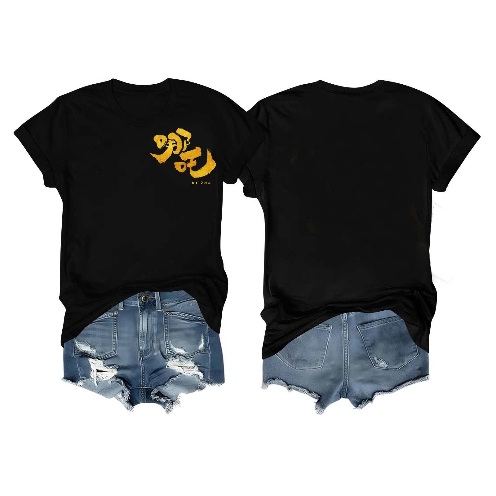 

Мужская и женская повседневная свободная футболка с принтом, круглый вырез, пуловер, топ с короткими рукавами L чёрный