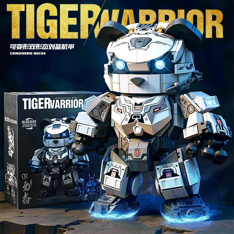 2 in 1 Panda Tier Bausteine Superheld Mecha Krieger DIY Verwandlungsroboter Weihnachtsgeschenk für Jungen Mädchen Kinder Spielzeug