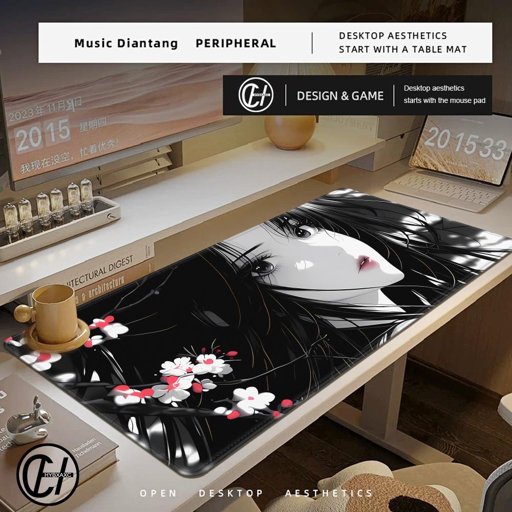 New Black And White Anime Girl Mousepad Hot Large Mouse Pad Office Keyboard Edge Locking Hybxaxc Gamer Accessories Nonslip Mat