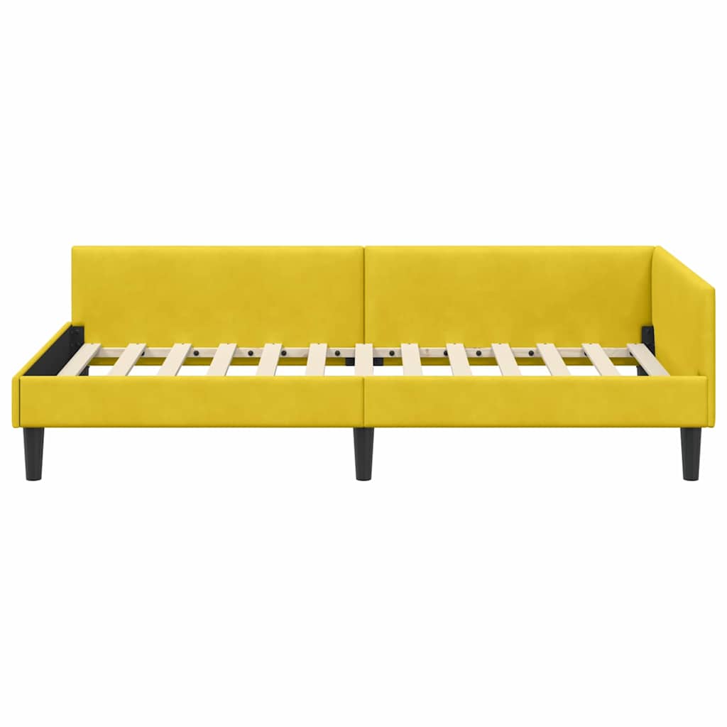 Corner Bed Frame with Headboard Yellow 100 Cm X 200 Cm Velvet