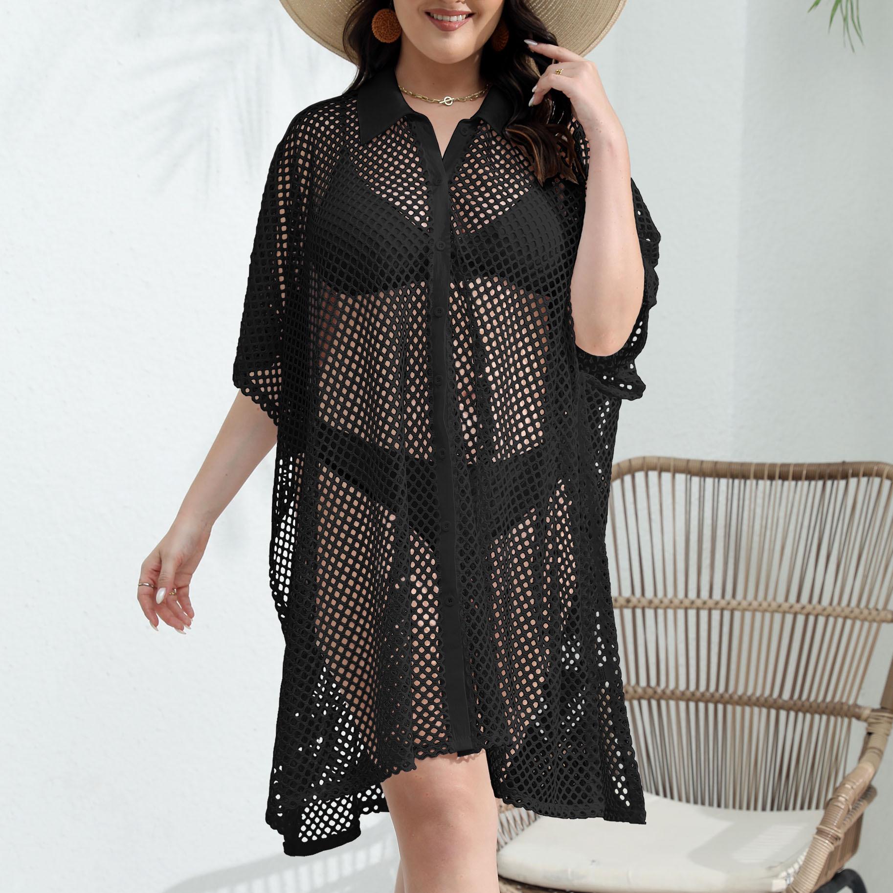 

Эстетическое повседневное сетчатое лоскутное платье больших размеров, женская мода, дизайн, свободные платья с короткими рукавами, женское летнее шикарное платье с открытыми лацканами, женская одежда One Size чёрный