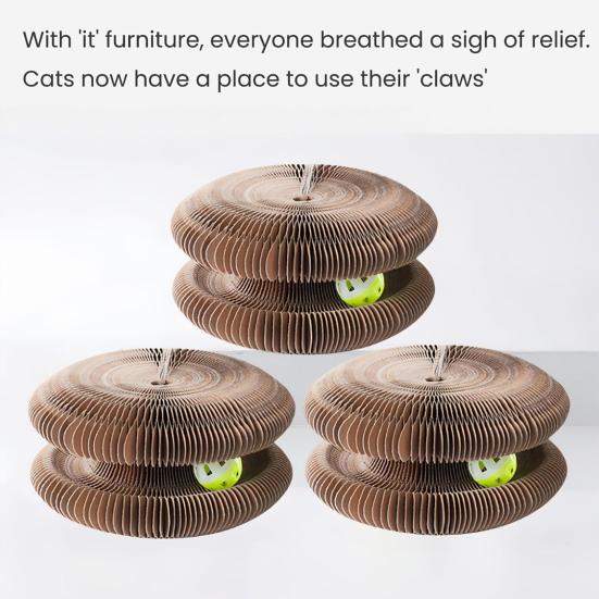 Cat Scratcher Accordion Toy Changeable Interactive Cat Scratching Board with Bell Ball Foldable Corrugated Paper Scratch Toy